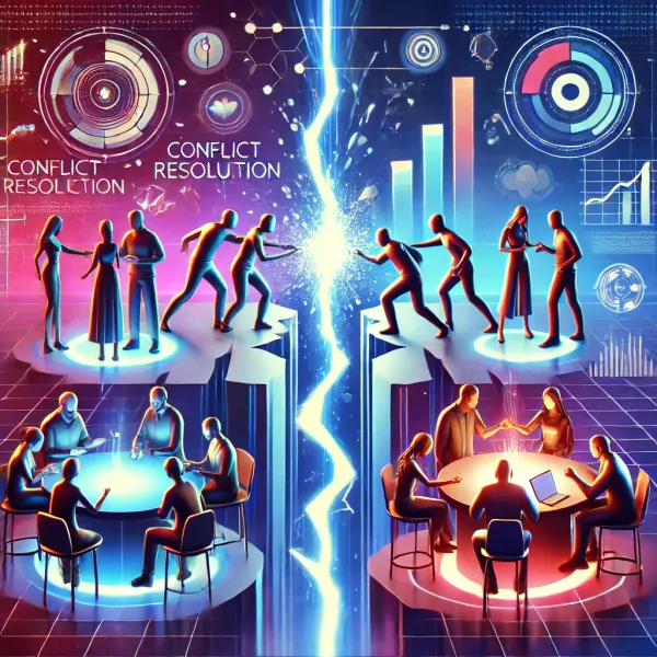 Futuristic image of Conflict Resolution in Team Collaboration